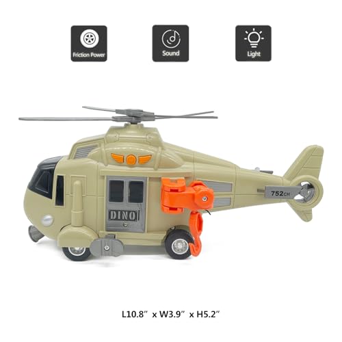 VIIGER Dino Rescue Kids Helicopter Toy Playset with Pterosaur Dinosaur Animal Transport Toy Airplane Lights and Sound Friction Power Rotatable Propeller Safari Rescue Vehicle Toys for Boys Toddler Gifts - Image 5