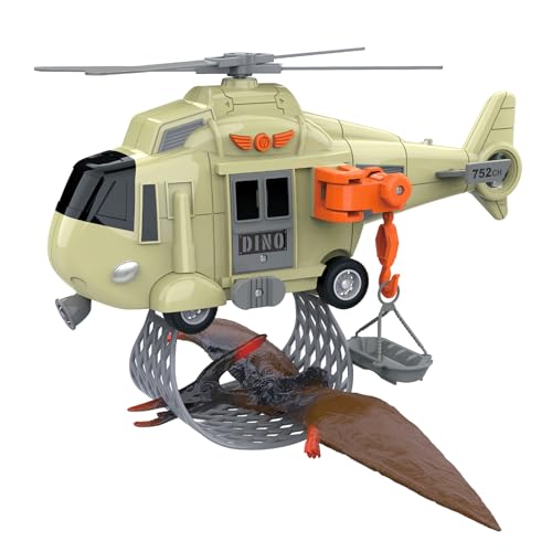 VIIGER Dino Rescue Kids Helicopter Toy Playset with Pterosaur Dinosaur Animal Transport Toy Airplane Lights and Sound Friction Power Rotatable Propeller Safari Rescue Vehicle Toys for Boys Toddler Gifts - Image 1