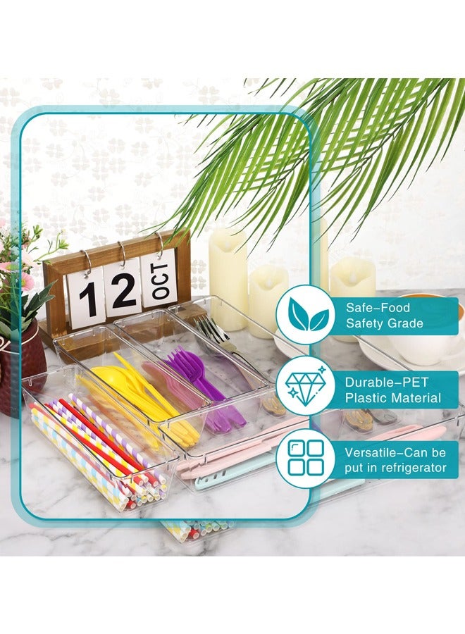 DUNELIFE (Set of 4) Clear Cup and Spoon Storage Box Dresser Drawer Organizer Clear Plastic Cutlery Storage Box Kitchen Drawer Dividers for Office Desk Silverware Kitchen Utensils Cosmetics and Bathroom (Transparent) - Image 2