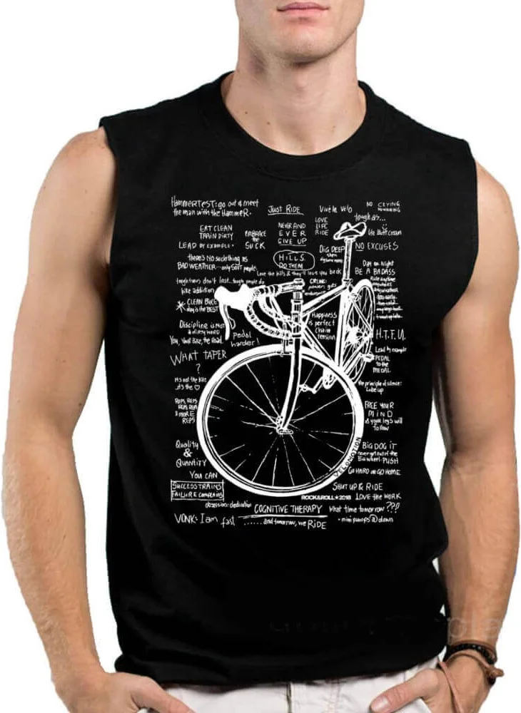 روك اند رول Racing Bike Writings Black Cut Sleeve / Sleeveless Men's T-Shirt