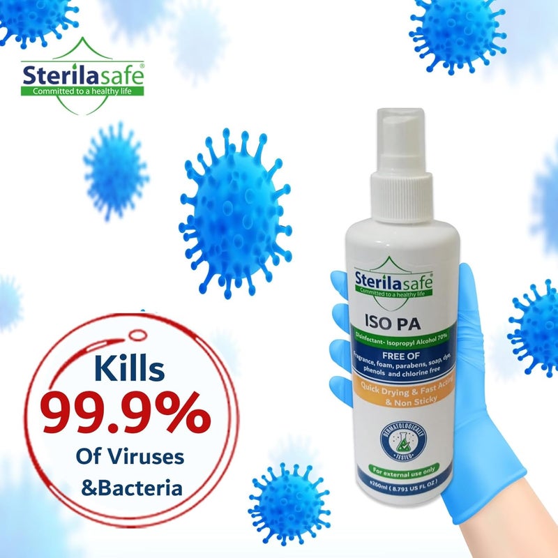 Iso PA, Multipurpose Antibacterial, First aid, Antiseptic/Disinfectant, Sanitizing Spray with 70% Isopropyl Alcohol(IPA) for Treatment of Minor Cuts and Scrapes, Unscented, 260 ML - Image 3