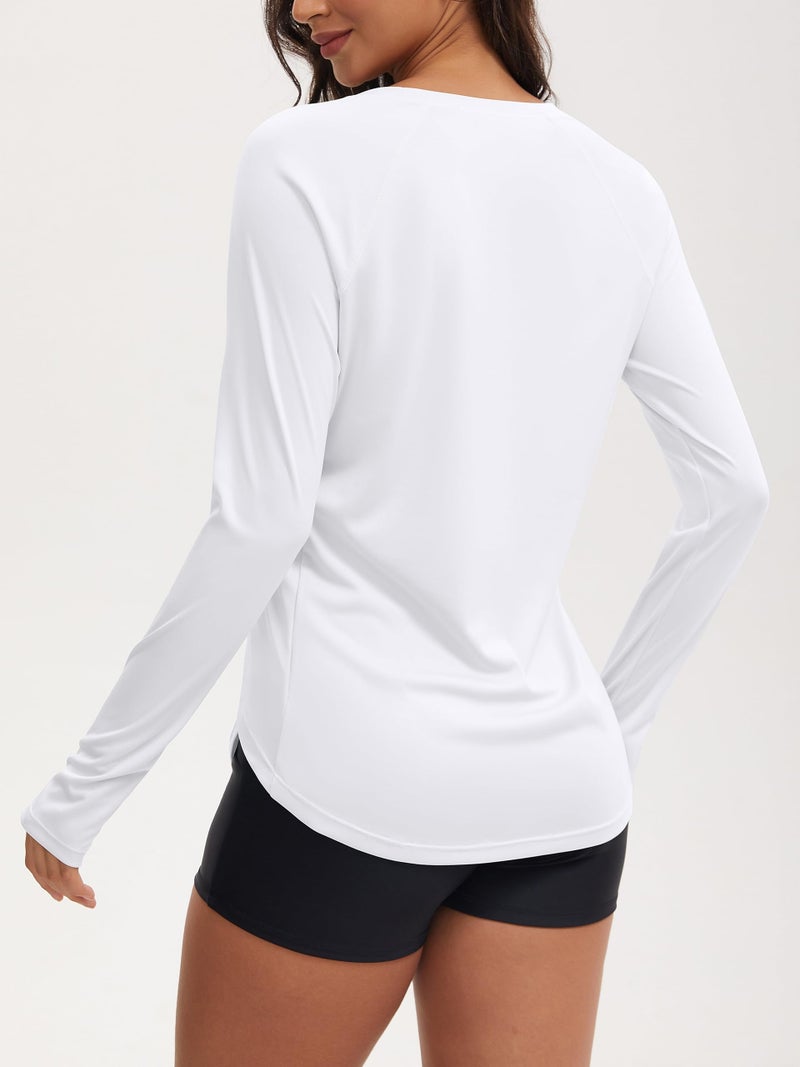 ATTRACO Rashguard for Women Long Sleeve Swimwear Athletic Swim Shirt with Pockets White Swimsuit S - Image 2