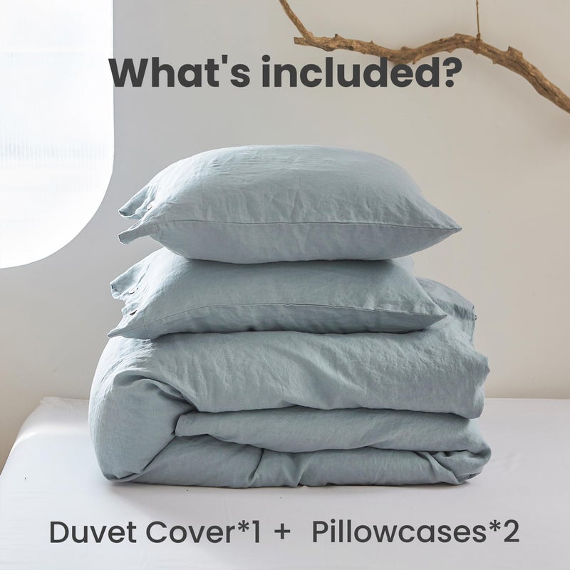 Simple&Opulence 100% Linen Duvet Cover Set 3pcs with Coconut Button Closure Natural French Washed Flax Solid Color Soft Breathable Farmhouse Bedding - Dusty Blue, King Size - Image 4