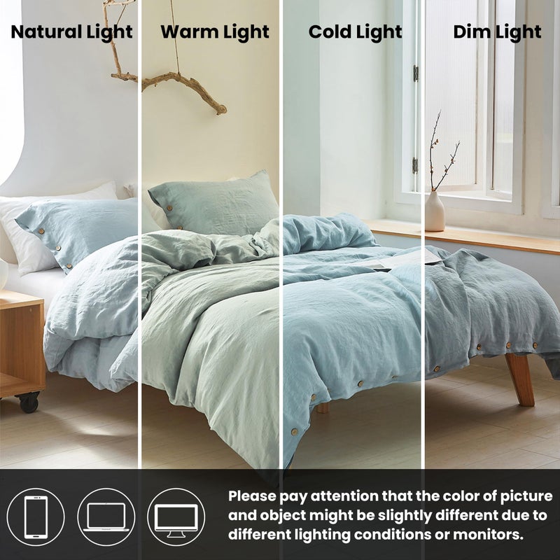 Simple&Opulence 100% Linen Duvet Cover Set 3pcs with Coconut Button Closure Natural French Washed Flax Solid Color Soft Breathable Farmhouse Bedding - Dusty Blue, King Size - Image 5