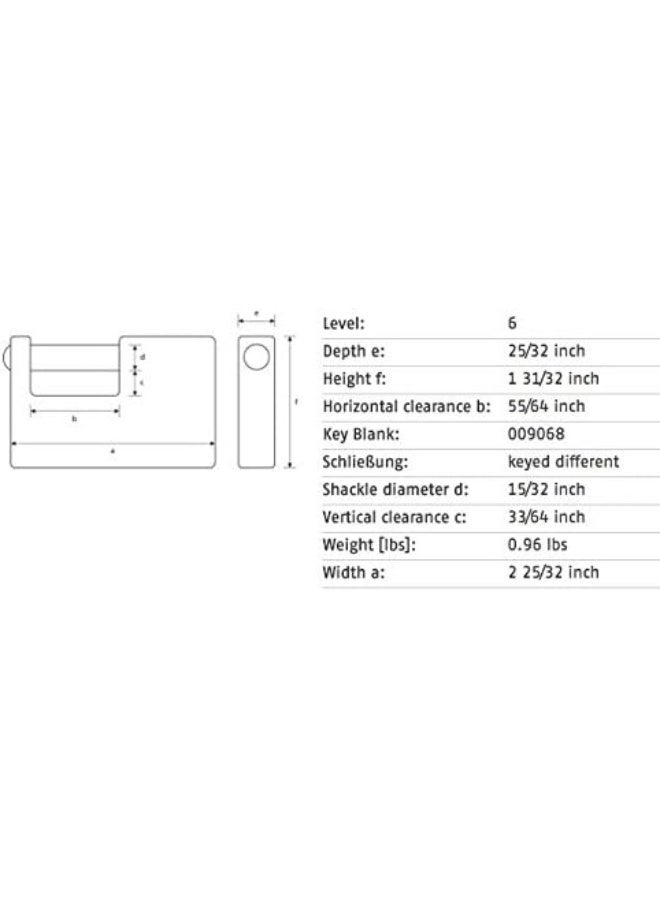 أباس قفل أمان ABUS 82/70 KD B 82 من النحاس الأصفر الصلب بمفتاح مختلف - Image 3