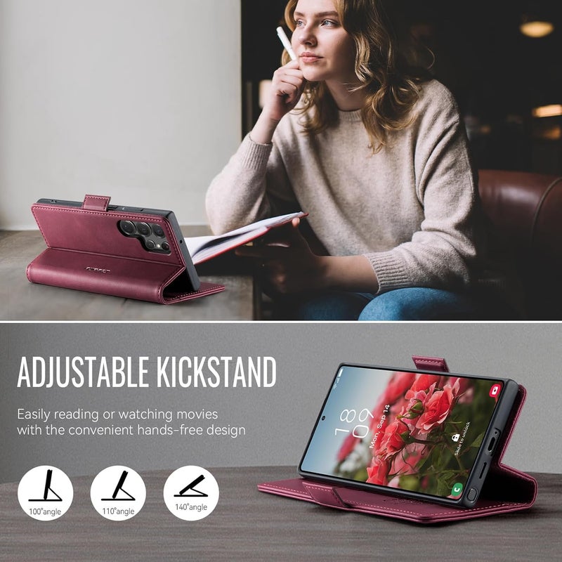 Cracedily Phone Case for Samsung Galaxy S22 Ultra, Premium PU Leather [RFID Blocking] Flip Case with Card Slot Stand Function Leather Case Phone Cover Galaxy S22 Ultra Cover Book Case Red - Image 5