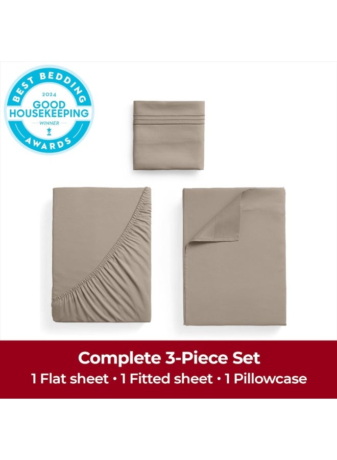 Mellanni Twin Sheets Set - 3 PC Iconic Collection Bedding - Hotel Luxury, Extra Soft, Cooling Bed Sheets - Wrinkle, Fade, Stain Resistant (Twin, Tan) - Image 4