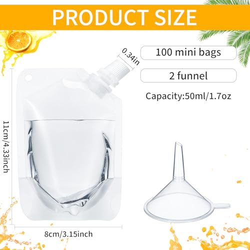 Seeloowy 100 Pcs Plastic Pouches Bulk Disposable Clear Juice Pouches Squeeze Salsa Leakproof Beverage Bags with Funnel for Adult Travel Outdoor Sports Concert (1.7 oz) - Image 2
