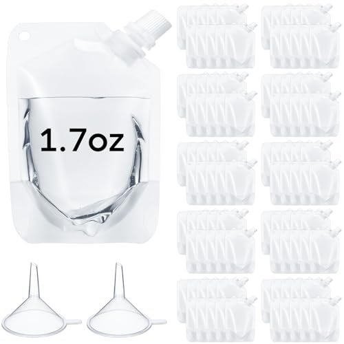 Seeloowy 100 Pcs Plastic Pouches Bulk Disposable Clear Juice Pouches Squeeze Salsa Leakproof Beverage Bags with Funnel for Adult Travel Outdoor Sports Concert (1.7 oz) - Image 1