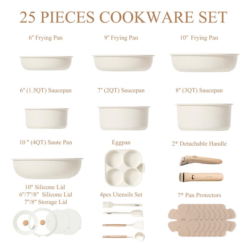 CAROTE Pots and Pans Set Non Stick, Cookware Sets, Kitchen Set, Oven/Dishwasher/Fridge Safe, Space Saving Pots Set, Nonstick Set with Versatile Detachable Handle, Induction RV Set, Cream - Image 2