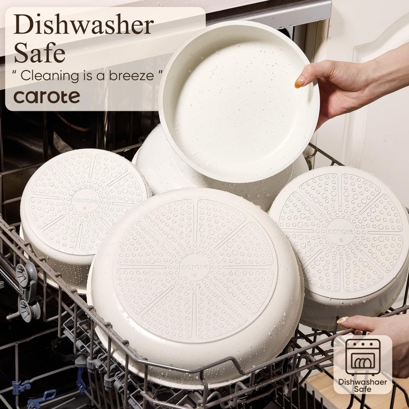 CAROTE Pots and Pans Set Non Stick, Cookware Sets, Kitchen Set, Oven/Dishwasher/Fridge Safe, Space Saving Pots Set, Nonstick Set with Versatile Detachable Handle, Induction RV Set, Cream - Image 5