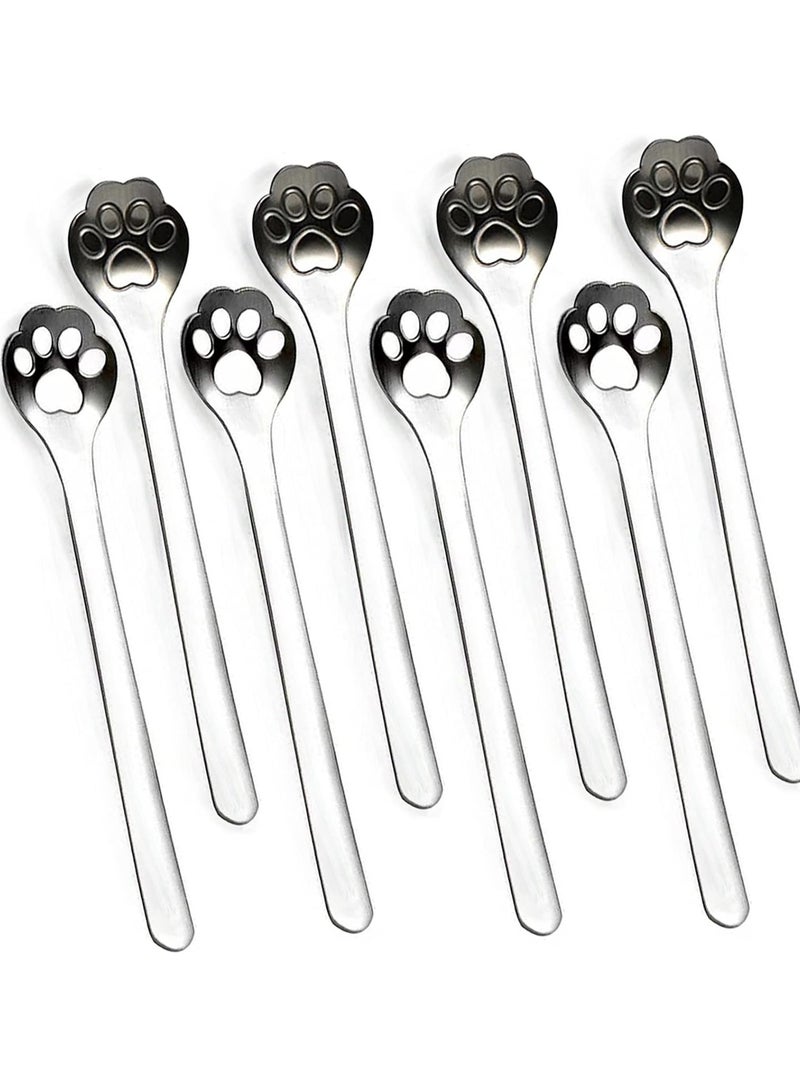 Bukela 8-Pack Cat Paw Teaspoons, 18/10 Stainless Steel, for Sugar, Coffee, Cake, Dessert, Ice Cream Stirring, 15cm - Image 1