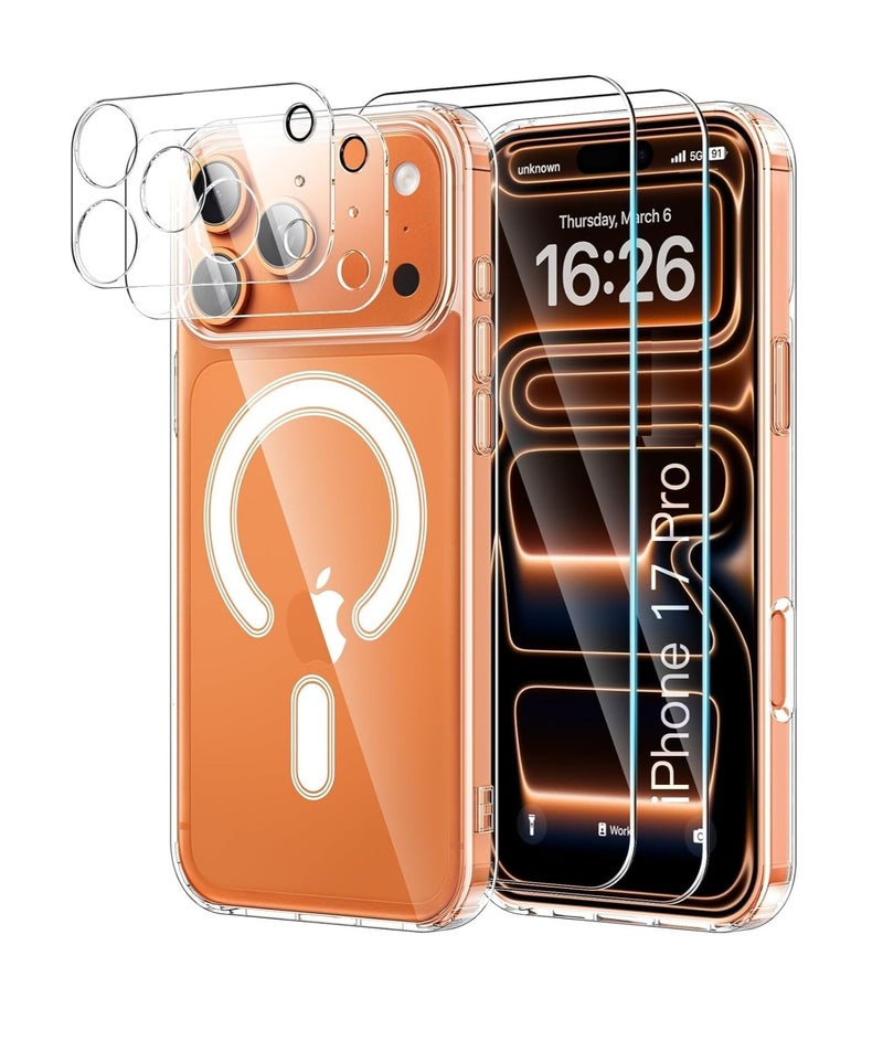 YoYoTech iPhone 17 Pro Clear Case Compatible with Magsafe,2x Screen Protector 2x Lens Protector,Slim Clear Hybrid Shockproof,Anti Yellow Cover,witn Scren Protector&Camera Lens Protector.[Full Protection] Kit - Image 4