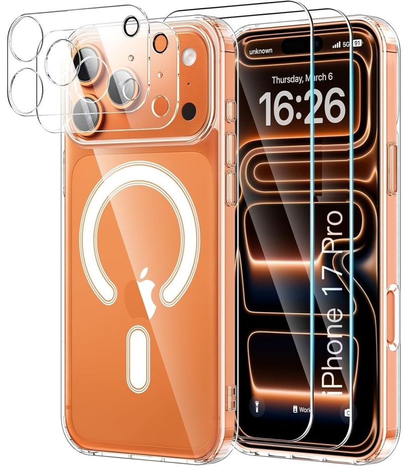 YoYoTech iPhone 17 Pro Clear Case Compatible with Magsafe,2x Screen Protector 2x Lens Protector,Slim Clear Hybrid Shockproof,Anti Yellow Cover,witn Scren Protector&Camera Lens Protector.[Full Protection] Kit - Image 1