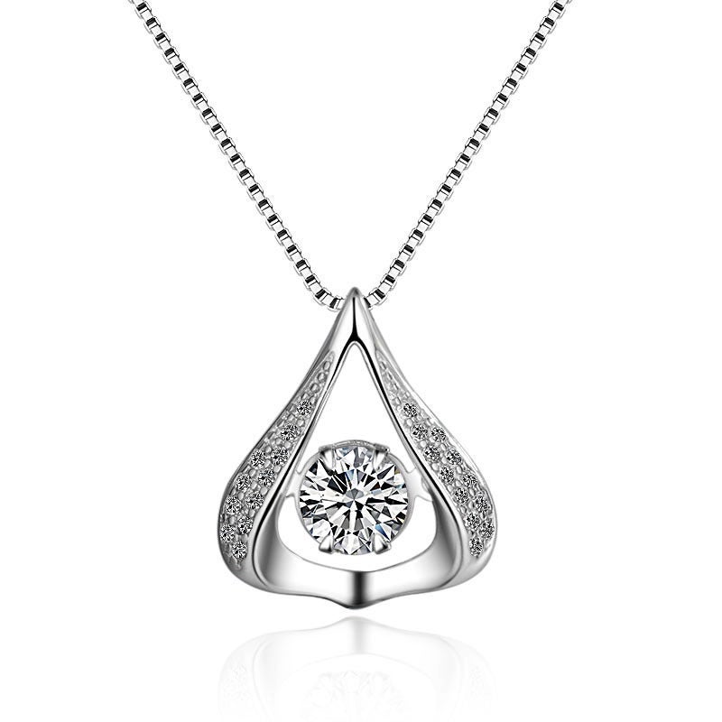 Generic Zhen Rong new smart heart-shaped water droplets plated 925 silver necklace female clavicle chain jewelry Japanese and Korean pendants a generation of hair With chain [45cm long]] 