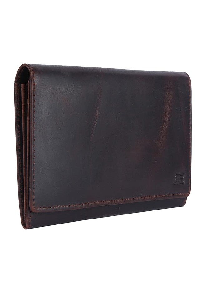 Brooklyn Bridge® Genuine Leather Clutch Wallet for Women Accordion Purse with Coin Chain Pocket and Two ID Window (Oil Pull Up Leather + RFID, Oil Pull UP Brown 1) - Image 1