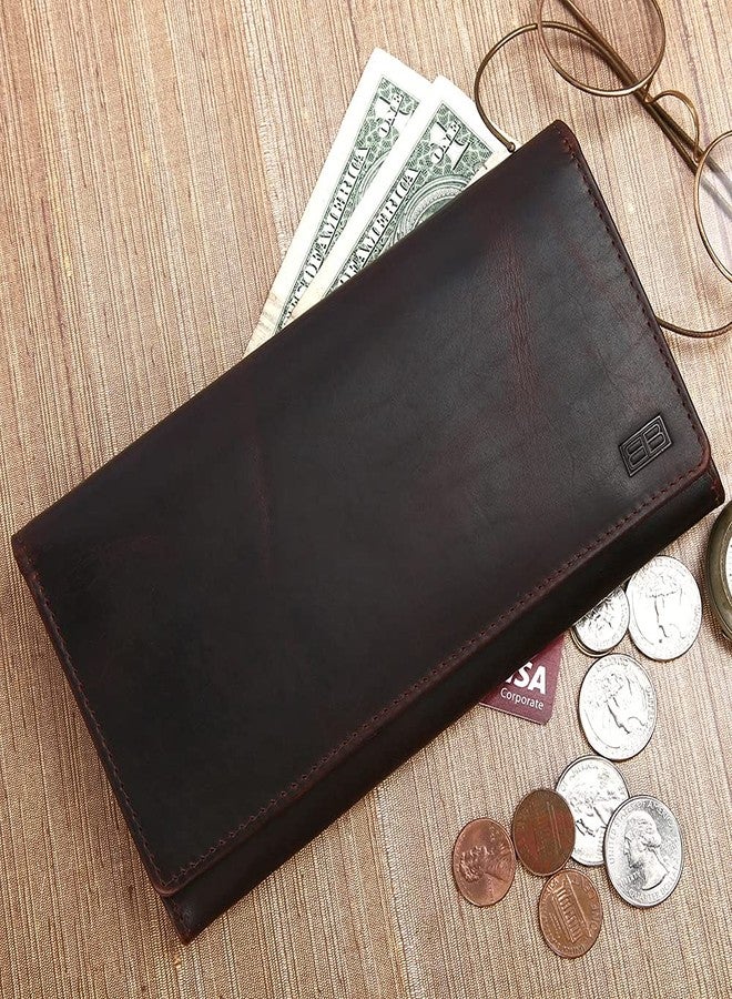 Brooklyn Bridge® Genuine Leather Clutch Wallet for Women Accordion Purse with Coin Chain Pocket and Two ID Window (Oil Pull Up Leather + RFID, Oil Pull UP Brown 1) - Image 5