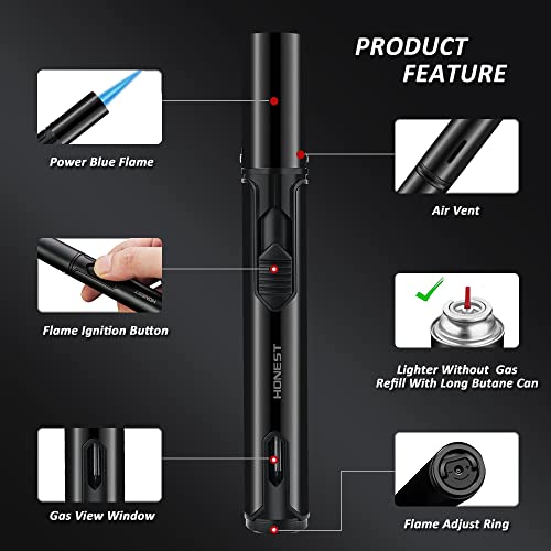 PROMISE Torch Lighters, Butane Lighters Refillable Single Jet Flame for Candle Grill BBQ Camping (Black&Black) - Image 3
