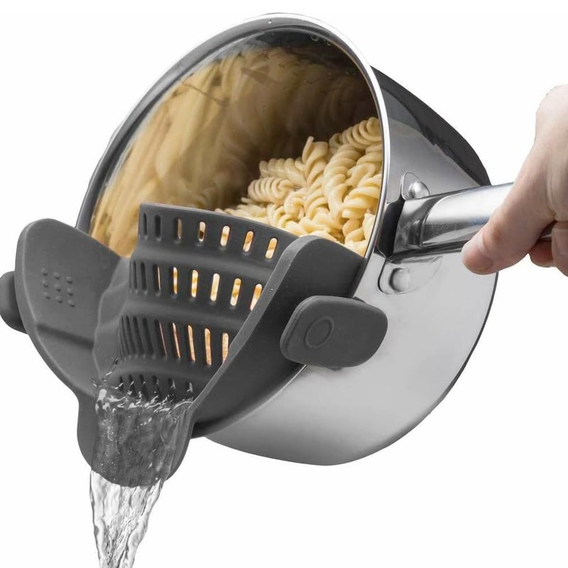 Kitchen Gizmo Snap N Strain Silicone Pasta Strainer ClipOn for Pots and Pans Heat Resistant Colander for Vegetables and Noodles Kitchen Gadgets for Cooking SpaceSaving Design Gray