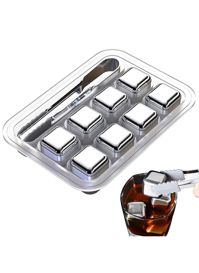KISUASHI - KISUASHI Stainless Steel Ice Cubes 8 Pack Reusable High Cooling Technology Ice Cubes Chilling Rocks Whiskey Ice Cubes Set with Tongs and Trays Chilling Whiskey Rocks for Drinks Juice Soda - Image 1