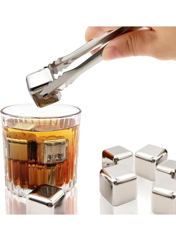 KISUASHI - KISUASHI Stainless Steel Ice Cubes 8 Pack Reusable High Cooling Technology Ice Cubes Chilling Rocks Whiskey Ice Cubes Set with Tongs and Trays Chilling Whiskey Rocks for Drinks Juice Soda - Image 1
