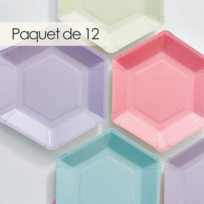 Talking Tables We Heart Pastel Small Hexagonal Matte Disposable Plates, 12 count, for a Birthday Party or Celebration, Multicolor - Image 2