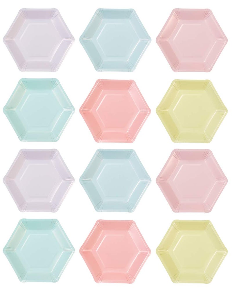 Talking Tables We Heart Pastel Small Hexagonal Matte Disposable Plates, 12 count, for a Birthday Party or Celebration, Multicolor - Image 1