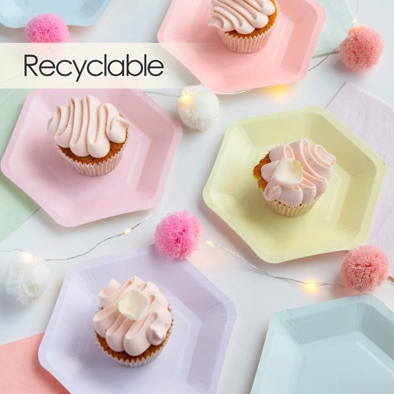 Talking Tables We Heart Pastel Small Hexagonal Matte Disposable Plates, 12 count, for a Birthday Party or Celebration, Multicolor - Image 3