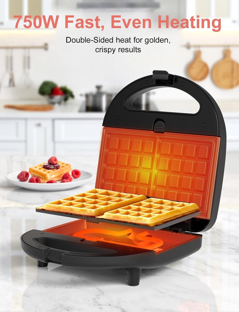 Crownful 3 in 1 Sandwich Maker, Waffle Maker & Grill, 750W Electric Panini Press with Removable Non-Stick Plates, Compact Breakfast Machine for Sandwiches, Waffles, Burgers & Steak - Image 3