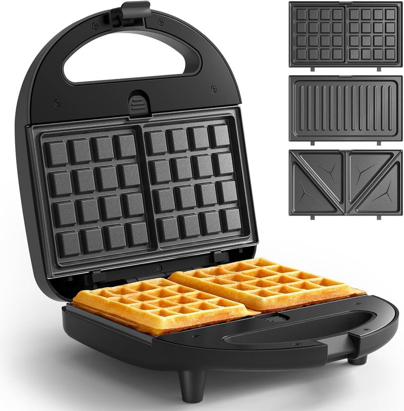 Crownful 3 in 1 Sandwich Maker, Waffle Maker & Grill, 750W Electric Panini Press with Removable Non-Stick Plates, Compact Breakfast Machine for Sandwiches, Waffles, Burgers & Steak - Image 1