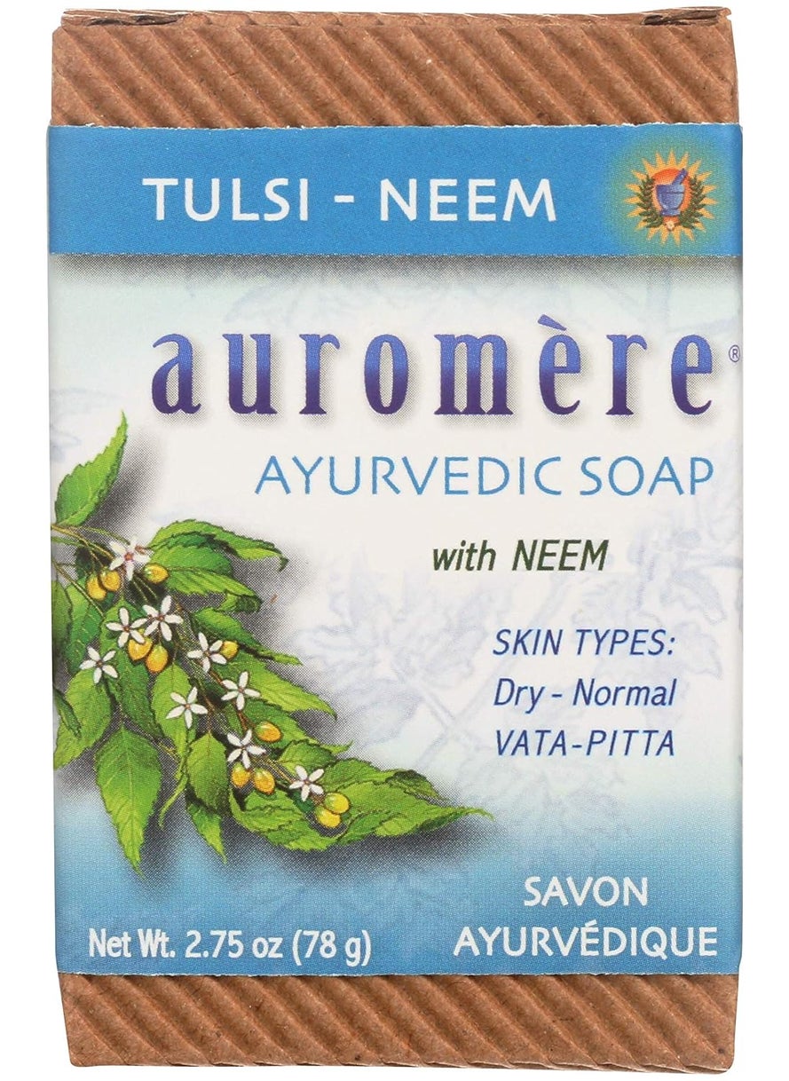 Auromere - Auromere Ayurvedic Bar Soap, Tulsi Neem - Eco Friendly, Handmade, Vegan, Cruelty Free, Natural, Non GMO (2.75 oz), 1 pack - Image 1