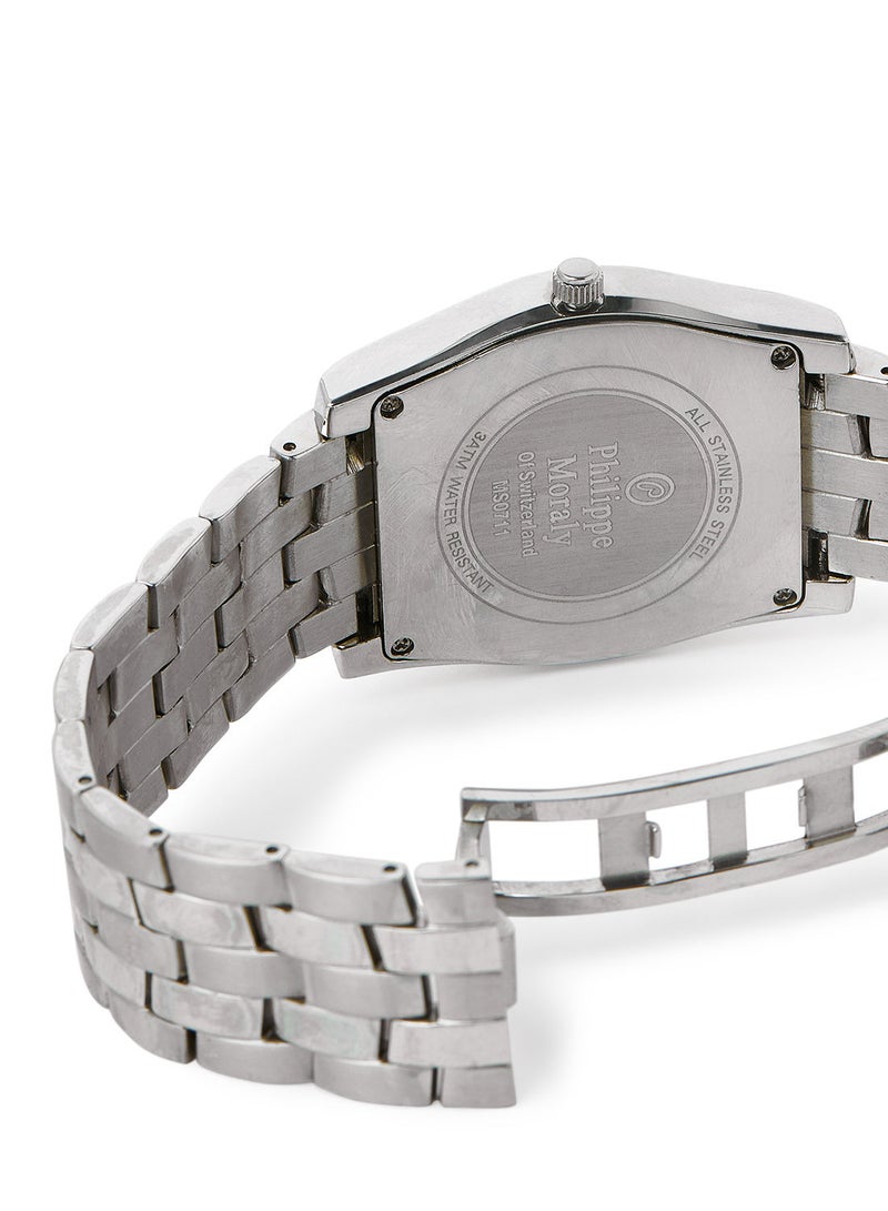 Philippe Moraly of Switzerland ساعة يد معدنية تناظرية MS0711WB - 35.3 مم - فضي - Image 4