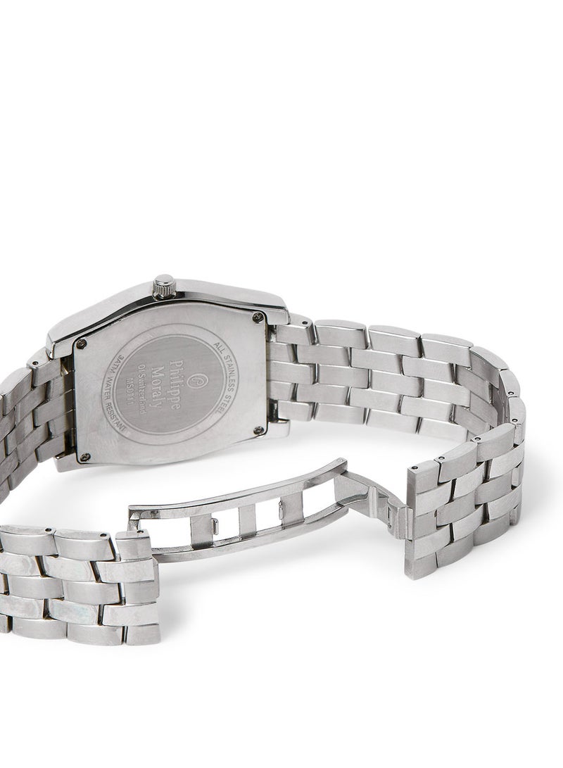 Philippe Moraly of Switzerland ساعة يد معدنية تناظرية MS0711WB - 35.3 مم - فضي - Image 3