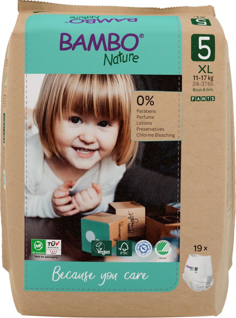 BAMBO NATURE بامبو ناتشر بنطلونات تدريب متميزة، سحب لأعلى، بنطلونات تدريب مريحة مع علامة بيئية، بنطلونات حفاضات تدريب، آمنة ومريحة، بنطلونات غير ملحوظة ليوم نشط ونوم مريح - الحجم 5 / XL، 19PK - Image 1