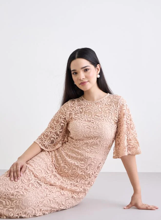 Styli Pink All Lace A-Line Maxi Dress