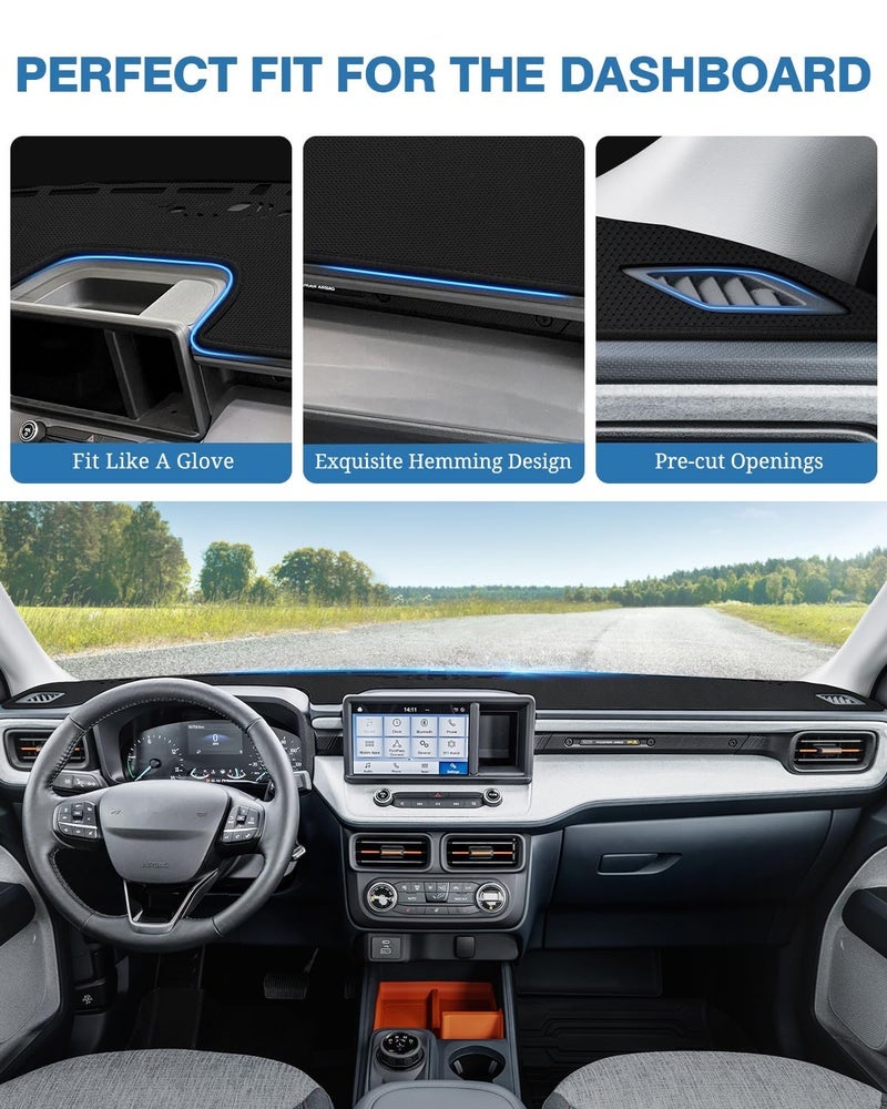 FIILINES Dash Cover for Ford Maverick 2022-2025, Dashboard Cover Mat for Maverick Accessories Sunshade Nonslip Mesh Protector No Glare Black - Image 3