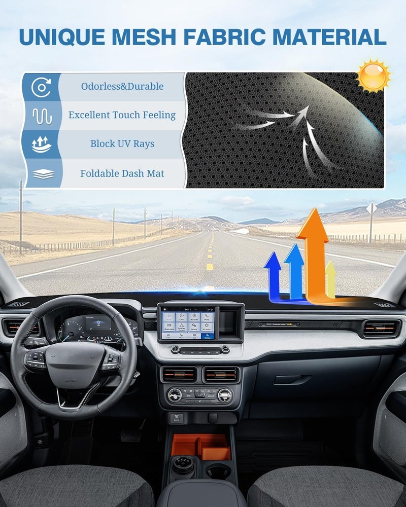 FIILINES Dash Cover for Ford Maverick 2022-2025, Dashboard Cover Mat for Maverick Accessories Sunshade Nonslip Mesh Protector No Glare Black - Image 4