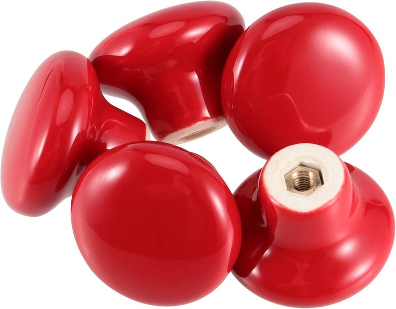 JAPCHET 16 Pack Red Ceramic Cabinet Knobs 32 MM126Inch Single Hole Ceramic Door Knobs with Screws Button Round Mushroom Door Pulls for Kitchen Cabinet Cupboard Wardrobe Dresser - Image 4