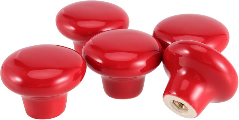 JAPCHET 16 Pack Red Ceramic Cabinet Knobs 32 MM126Inch Single Hole Ceramic Door Knobs with Screws Button Round Mushroom Door Pulls for Kitchen Cabinet Cupboard Wardrobe Dresser - Image 5