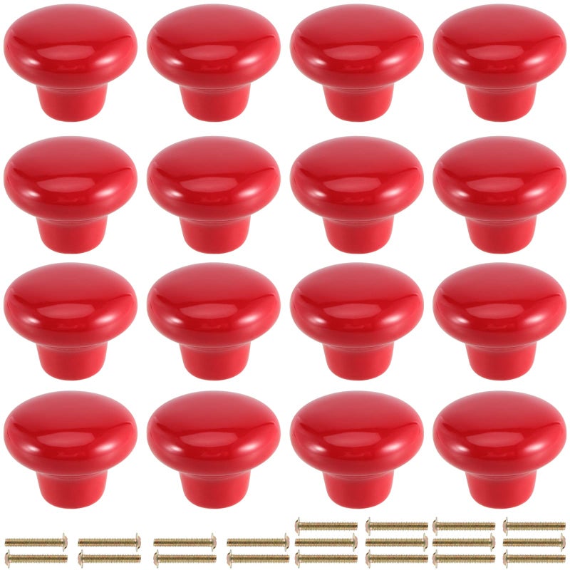 JAPCHET 16 Pack Red Ceramic Cabinet Knobs 32 MM126Inch Single Hole Ceramic Door Knobs with Screws Button Round Mushroom Door Pulls for Kitchen Cabinet Cupboard Wardrobe Dresser - Image 2