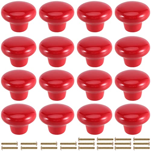 JAPCHET 16 Pack Red Ceramic Cabinet Knobs 32 MM126Inch Single Hole Ceramic Door Knobs with Screws Button Round Mushroom Door Pulls for Kitchen Cabinet Cupboard Wardrobe Dresser - Image 1