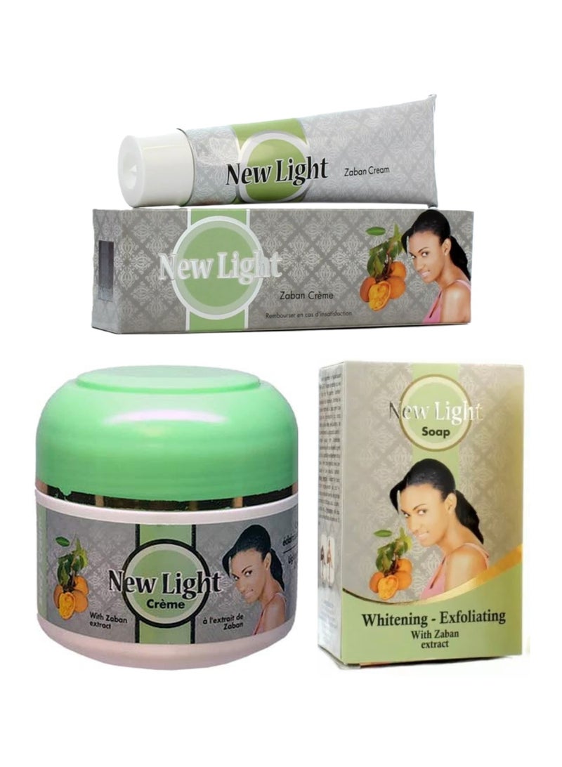 نيو لايت كريم الجسم نيو لايت لتفتيح البشرة بخلاصة الزبان، يرطب وينعم ويفتح لون البشرة، متوفر بوزن 300 غرام، وصابون بوزن 350 غرام، وكريم أنبوبي. - Image 1