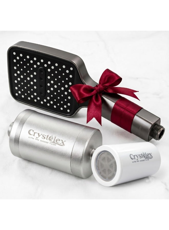 Crystolex Ultra Pro Shower Filter for Hard Water, High Pressure Aluminum Alloy Shower Head, Removes Chlorine & Heavy Metals, Multi Layer Filtration for Hair & Skin Care (Free Shower Head + 1 Cartridge) - Image 1
