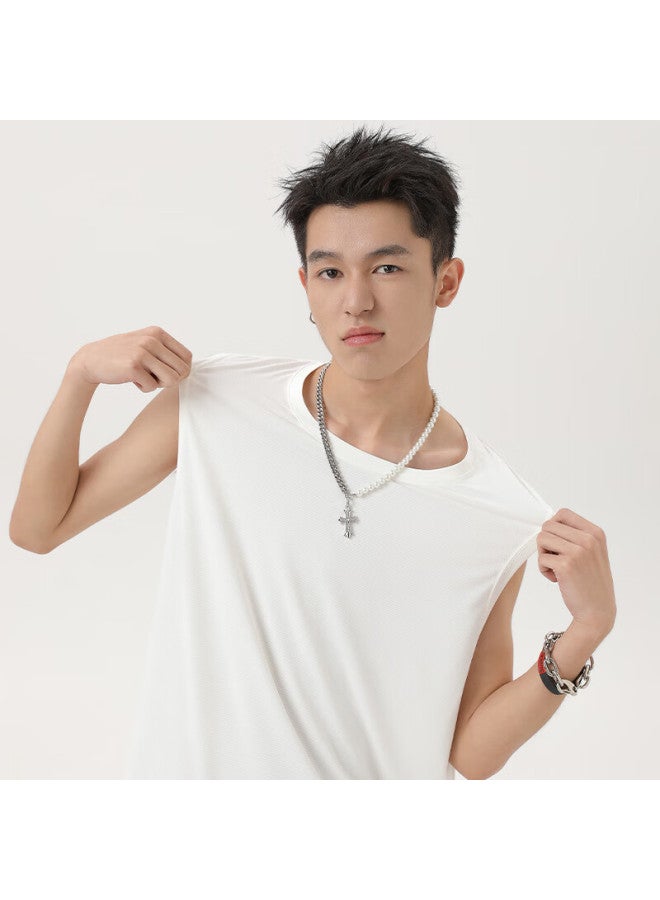 Geniolamode Men's Summer Thin Ice Silk Cool Feeling Quick-drying Breathable Sleeveless T-shirt Men's Top Black M - Image 2