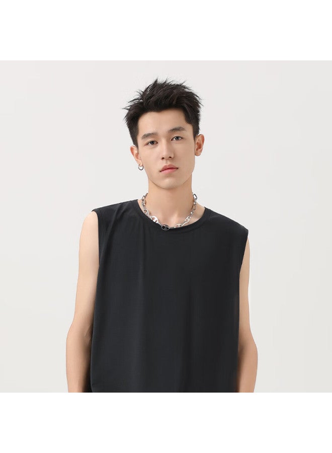 Geniolamode Men's Summer Thin Ice Silk Cool Feeling Quick-drying Breathable Sleeveless T-shirt Men's Top Black M - Image 1