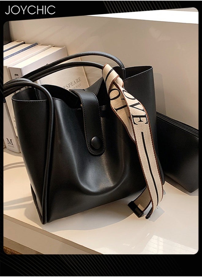 Joychic - Women's Retro Large Capacity Shoulder Tote Bag Leather Waterproof and Wear Resistant Handbag Ladies Messenger Crossbody Bag for Travel Daily Work Black - Image 1