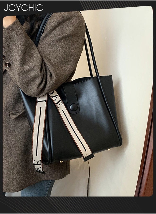 Joychic - Women's Retro Large Capacity Shoulder Tote Bag Leather Waterproof and Wear Resistant Handbag Ladies Messenger Crossbody Bag for Travel Daily Work Black - Image 1