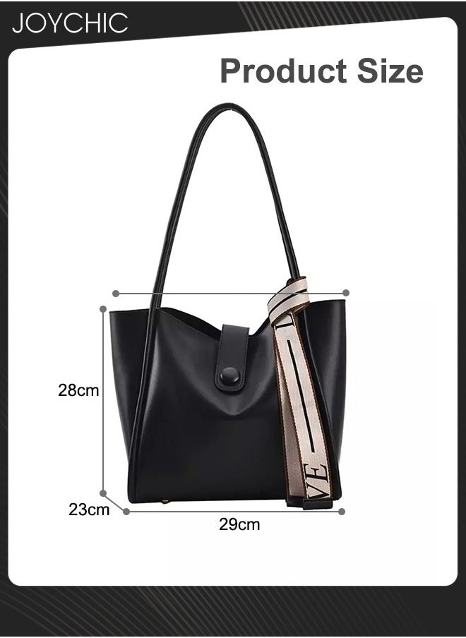 Joychic - Women's Retro Large Capacity Shoulder Tote Bag Leather Waterproof and Wear Resistant Handbag Ladies Messenger Crossbody Bag for Travel Daily Work Black - Image 1