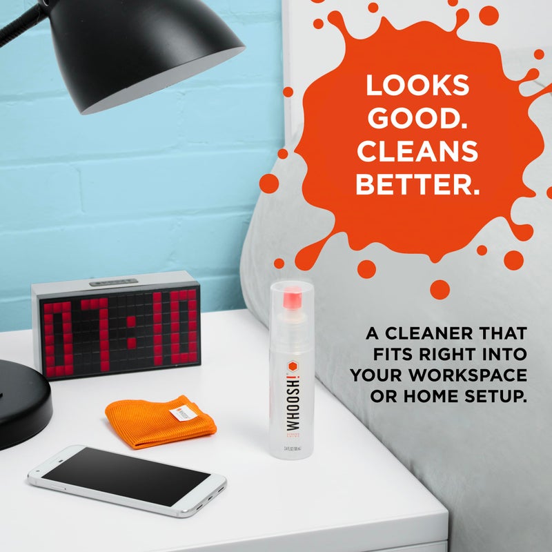 WHOOSH! Screen Shine Go XL - 3.4 fl oz with Microfiber Cloth - Powerful Streak-Free Screen Cleaner Spray and Wipe for MacBook, Laptop, Car, Eyeglasses & Phone - Sleek Bottle for Home, Work or Travel - Image 4