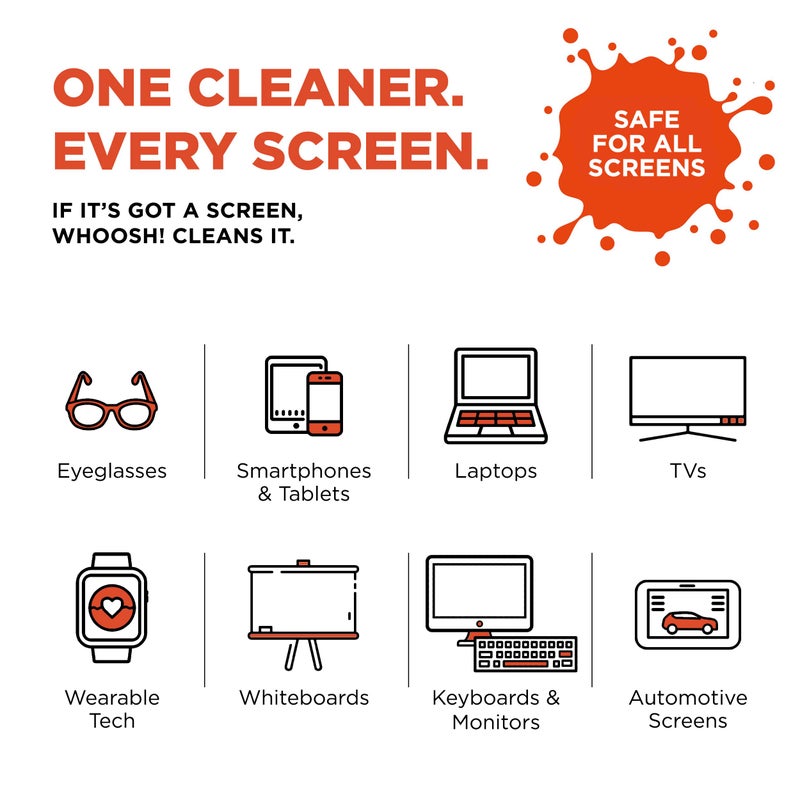 WHOOSH! Screen Shine Go XL - 3.4 fl oz with Microfiber Cloth - Powerful Streak-Free Screen Cleaner Spray and Wipe for MacBook, Laptop, Car, Eyeglasses & Phone - Sleek Bottle for Home, Work or Travel - Image 3